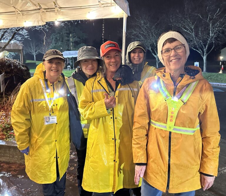 Volunteers in the rain